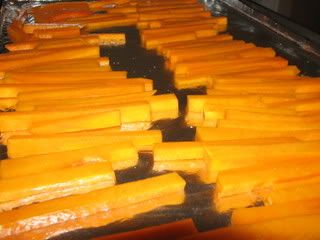 butternut squash fries going into the oven
