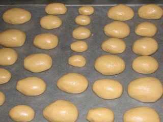 Peanut Butter eggs waiting for chocolate