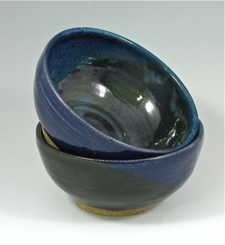 Pair of Cereal Bowls in blue/green with cobalt 10% off!