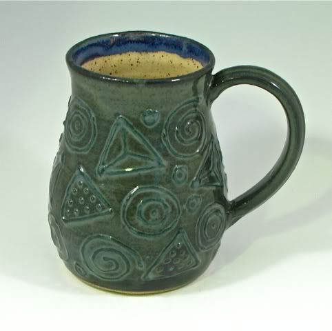 16 ounce slip trailed mug in blue green