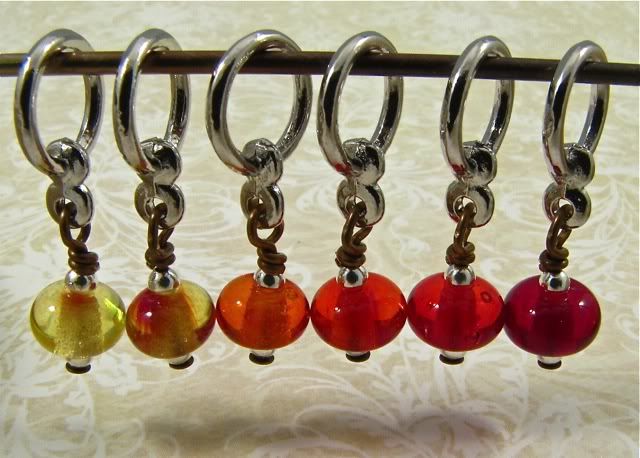 6 "striking red" bead stitch markers- RSE and Pink Lemonade Collab