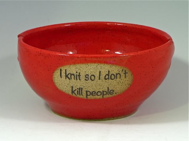 "I knit so I don't kill people" two slot yarn bowl in red