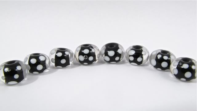 Black & White polka dot beads- set of 8