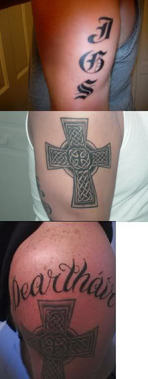  I got the first tattoo with his initials, the second tattoo is a Celtic 