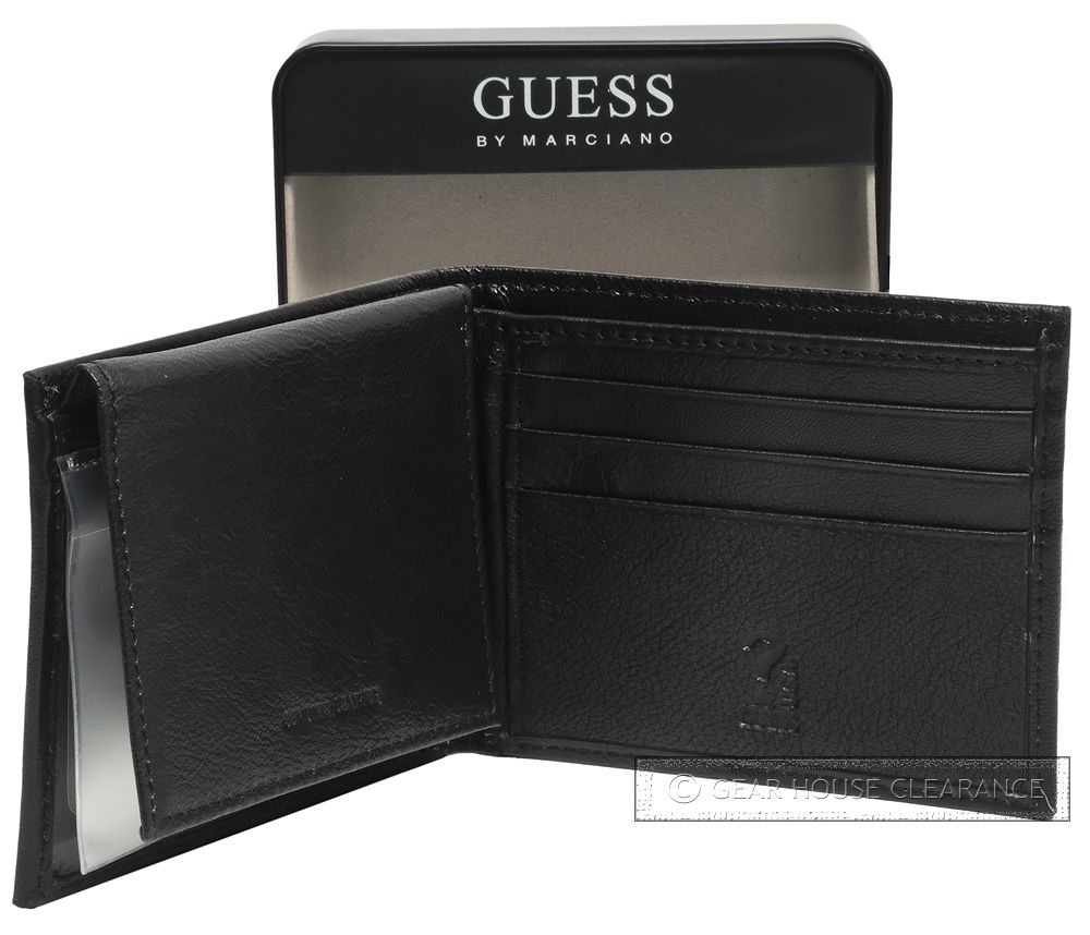 New GUESS Mens Black Genuine Leather BiFold Wallet Passcase 36 MSRP