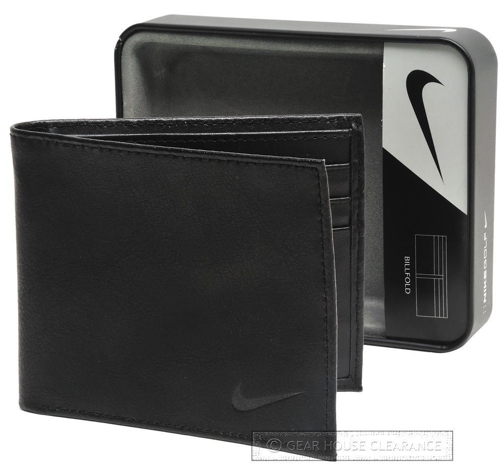 New NIKE GOLF Mens Black Genuine Leather Bi-Fold Wallet Billfold - $40 MSRP | eBay