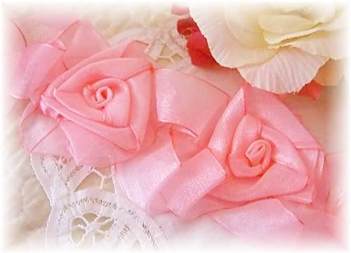 Gorgeous 2 3/4 PINK Ribbon Stretch Organza Roses Trim  