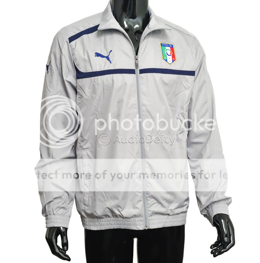  Puma Italia Mens Wind Breaker Jacket, Gray & Navy Blue, Italy Soccer