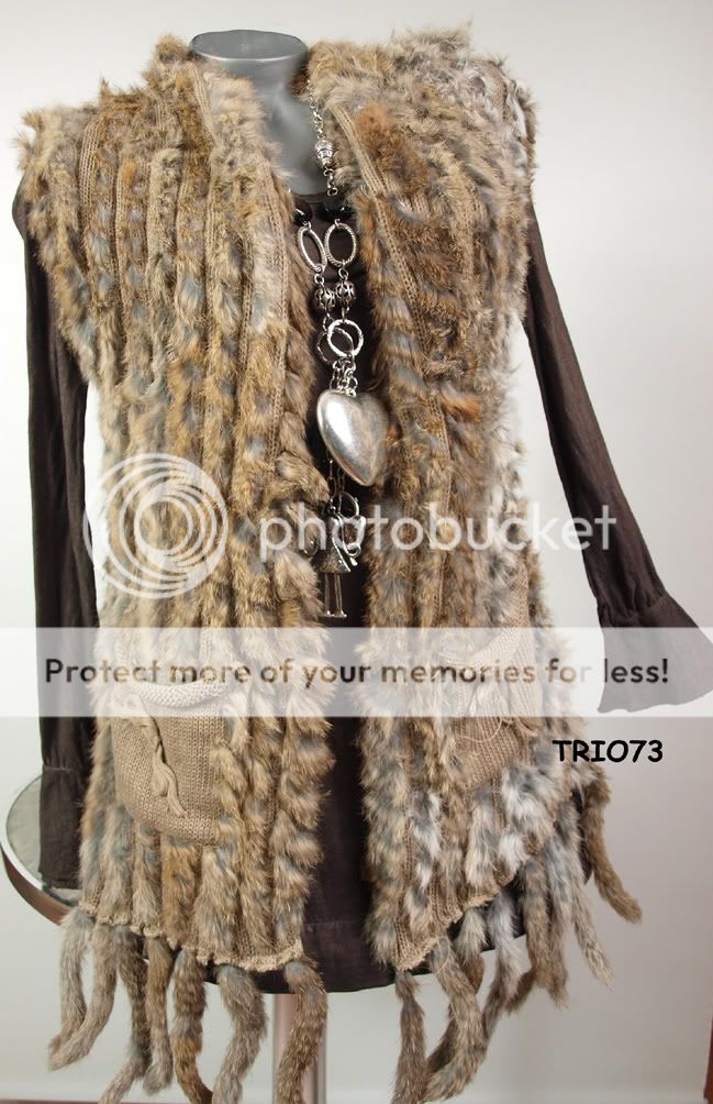 NEU Fell Weste Strickjacke beige Fransen 38 40 42  