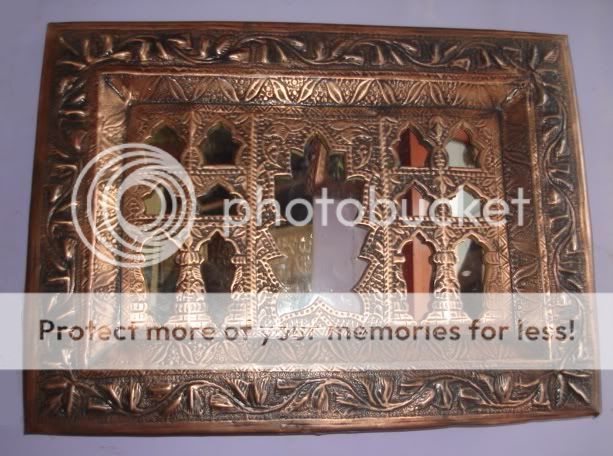 NEW HAND CARVED MUGHLIA TRADITIONAL MIRROR COPPER FRAME WALL DECOR 